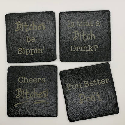 Adult Themed Slate Coasters #2 (Set of 4)