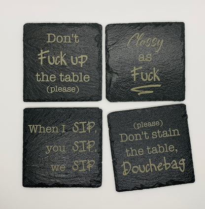 Adult Themed Slate Coasters #1 (Set of 4)